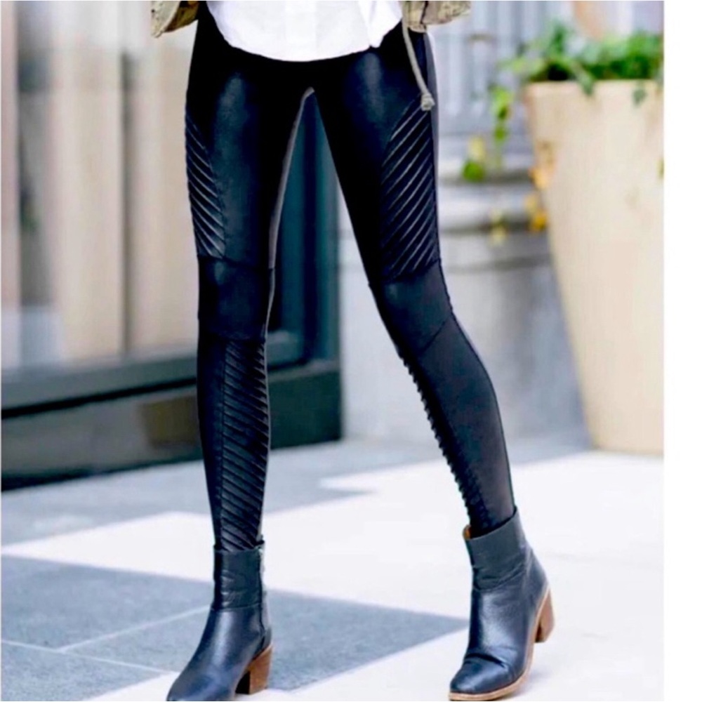 NWOT SPANX Black Faux Leather Moto Pants Leggings S P